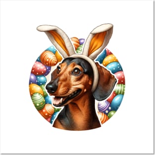 Dachshund Celebrates Easter with Bunny Ear Headband Posters and Art